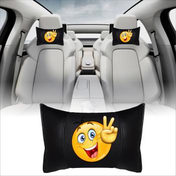 Auto Nackenkissen 20x30cm Nackenpolster Leder Schwarz mit Druck Design Smiley